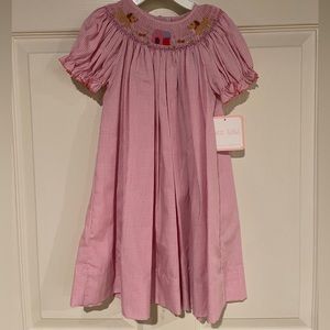 Petit Bebe Smocked Puppy Bishop Dress Micro Check Pink, 24mos, NWT.